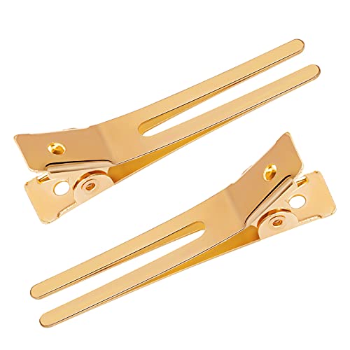 Wobe 1.8" Hairdressing Double Prong Curl Clips, 50pcs Metal Alligator Clips Hairpins for Hair Bow Great Pin Curl Clip, Styling Clips for Hair Salon, Barber (Gold) - Image 3