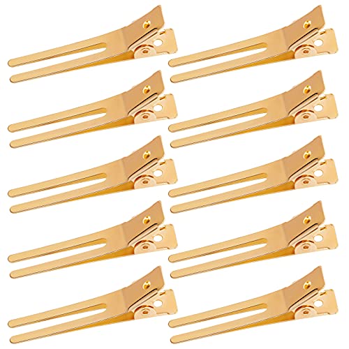 Wobe 1.8" Hairdressing Double Prong Curl Clips, 50pcs Metal Alligator Clips Hairpins for Hair Bow Great Pin Curl Clip, Styling Clips for Hair Salon, Barber (Gold) - Image 1