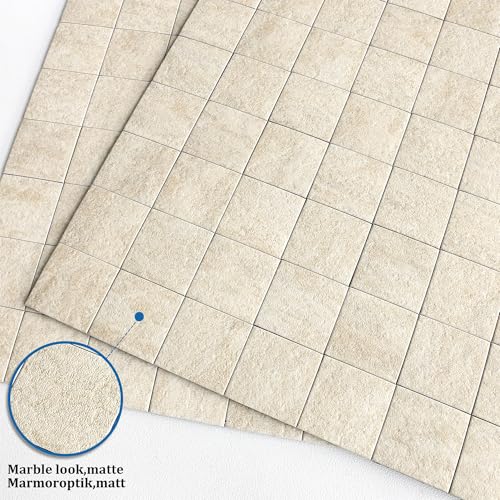 M MOFIT Marble Kitchen Peel and Stick Backsplash Square Mosaic Wall Tiles(Beige 10PCS) - Image 2