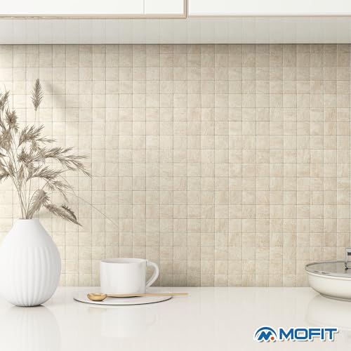 M MOFIT Marble Kitchen Peel and Stick Backsplash Square Mosaic Wall Tiles(Beige 10PCS) - Image 4