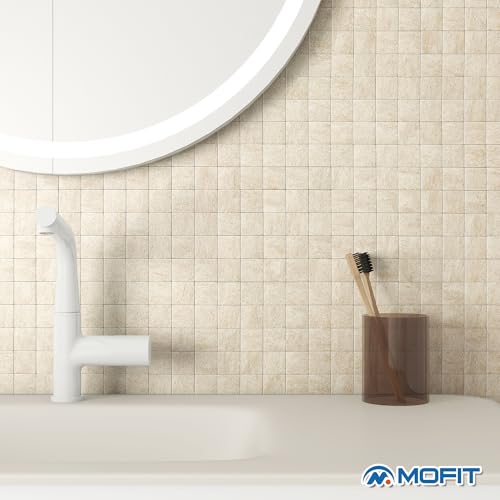 M MOFIT Marble Kitchen Peel and Stick Backsplash Square Mosaic Wall Tiles(Beige 10PCS) - Image 3