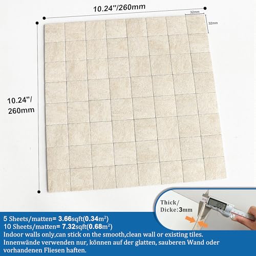 M MOFIT Marble Kitchen Peel and Stick Backsplash Square Mosaic Wall Tiles(Beige 10PCS) - Image 5