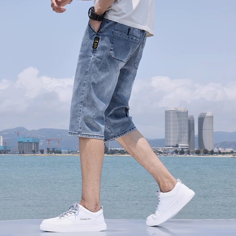 Generic Denim shorts mens summer thin mens Korean-style trendy casual breeches trendy brand light-colored summer cropped pants 158 Blue