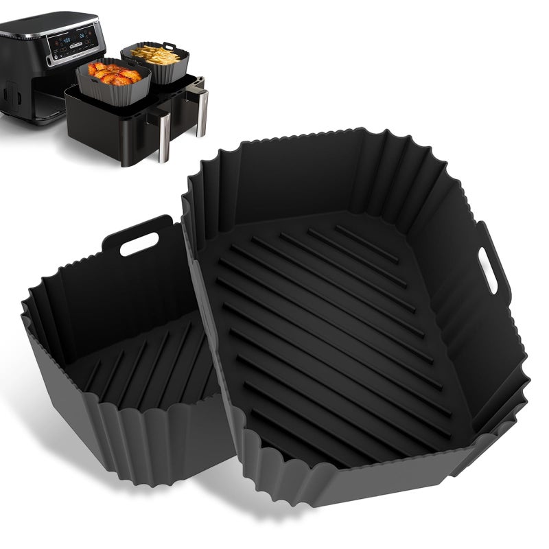 CEGOUT 2PCS Ninja Air Fryer Liners, Non-Stick Silicone Air Fryer Liners for Ninja DZ201/DZ401 DZ550 8-10 QT, Air Fryer Liners Baking Tray for Ninja COSORI 2 Basket Air Fryer, Air Fryer Accessories - Image 1