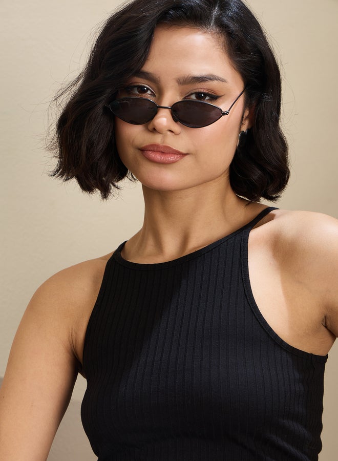 SASSAFRAS Black Ribbed Strappy Crop Top - Image 4