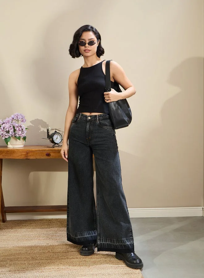 SASSAFRAS SASSAFRAS Black Ribbed Strappy Crop Top