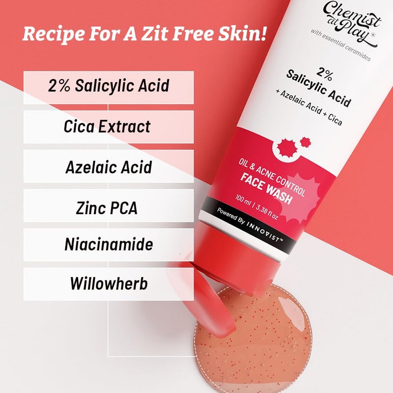 Chemist at Play 2 Salicylic Acid Face Wash For Oily Skin with Niacinamide Prevents Acne Removes Excess Oil Sulphate Free Anti Acne Face Cleanser For Men Women 100 ml - Image 4