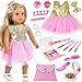 Ecore Fun 19Piece 18 Inch Doll Clothes Makeup Set with Dress Cosmetic Bag Brushes Eye Shadow Blushers Hairclip HairTies Combs Mirror Nail File Accessories Gift for Ages 3 - Image 3