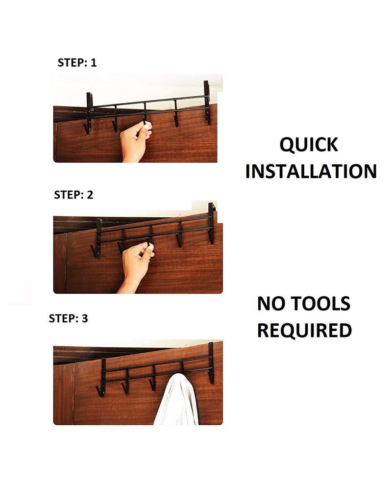TECHNOVIBES Steel Over The Door Hook Hanger Hanging Organizer Rack with No Hole Drilling Required for Up to 4 cm Thick Doors Black Size38cmX14cmX9 Pack of 2 - Image 3