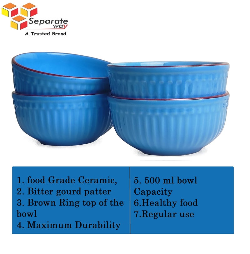 SEPARATE WAY Ceramic Bowls for Cereal and Soup Dishwasher and Microwave Safe, Ideal for Self Use Or Gift for Friends, Anniversary, Birthday (Blue, Set of 4), 500 ML - Image 5