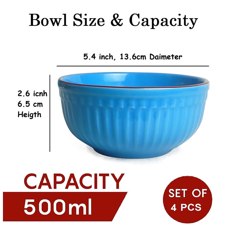 SEPARATE WAY Ceramic Bowls for Cereal and Soup Dishwasher and Microwave Safe, Ideal for Self Use Or Gift for Friends, Anniversary, Birthday (Blue, Set of 4), 500 ML - Image 2