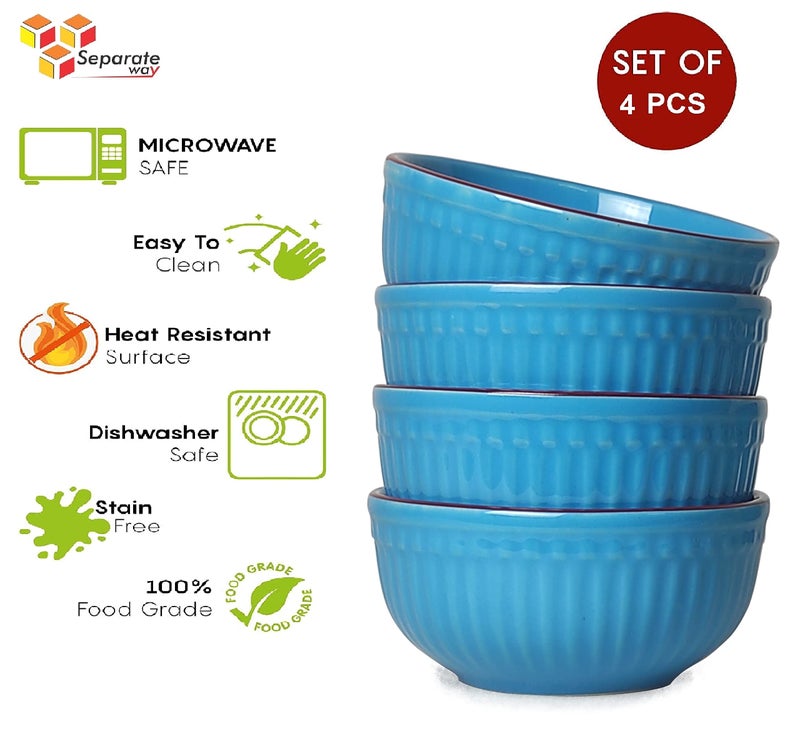 SEPARATE WAY Ceramic Bowls for Cereal and Soup Dishwasher and Microwave Safe, Ideal for Self Use Or Gift for Friends, Anniversary, Birthday (Blue, Set of 4), 500 ML - Image 4