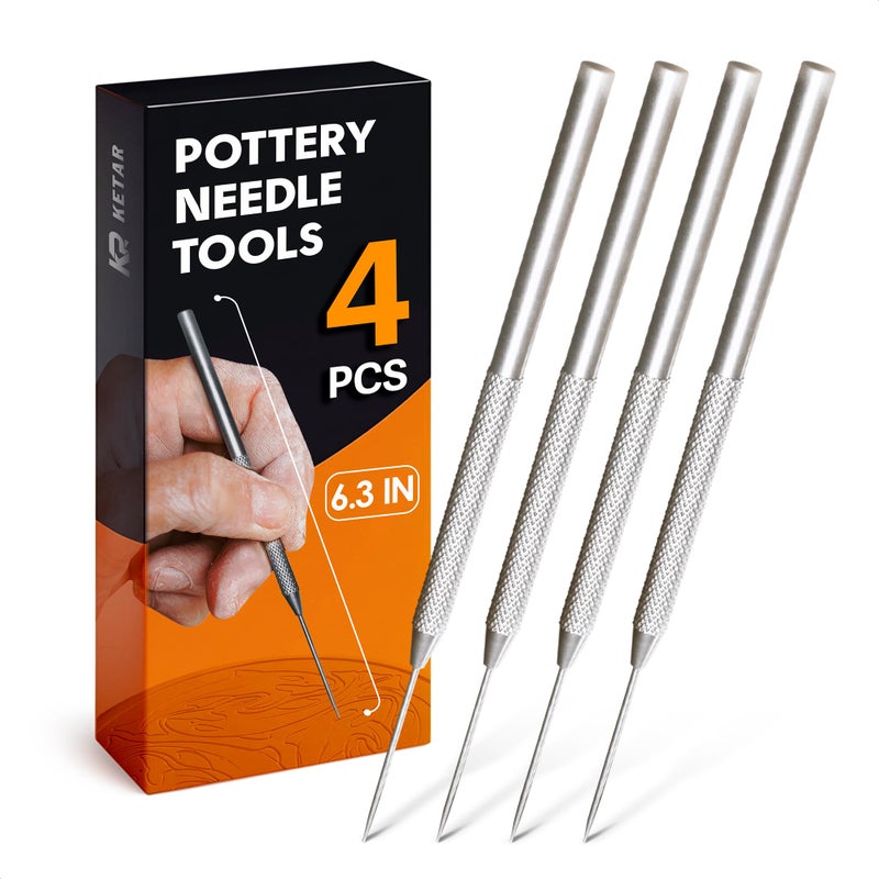 KETAR 4 Pcs Pottery Needle Tool â€“ 6.3 Inches Needle Tools for Clay, Durable Stainless Steel Tips, Non-Slip Grip & Protective Sleeve â€“ Easy to Clean for Ceramics, Sculpting, DIY Craft & Detailed Carving - Image 1