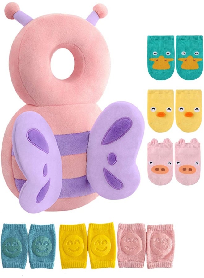 JunNeng JunNeng Toddler Baby Head Protector Pad for Toddler Walker with Knee Pads & Anti-Slip Socks, Butterfly - Image 1