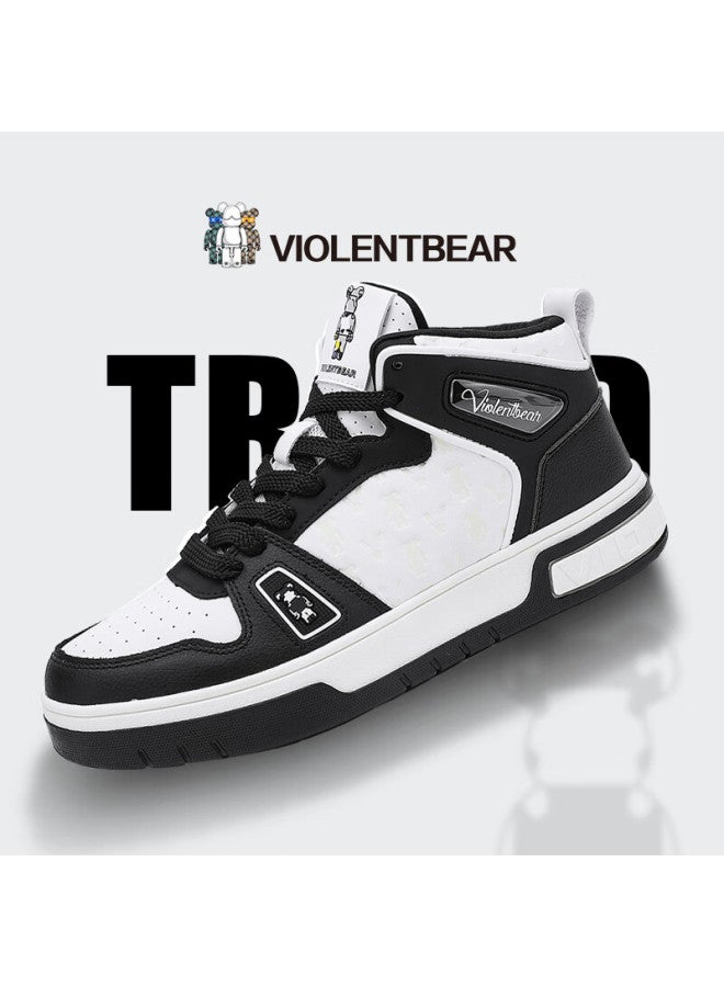 Violentbear Men's Sneakers, Winter New Style, Ultra-warm, Height-increasing, High-top, Light Luxury Cowhide, Aesthetically Pleasing Casual Shoes, Sports Shoes