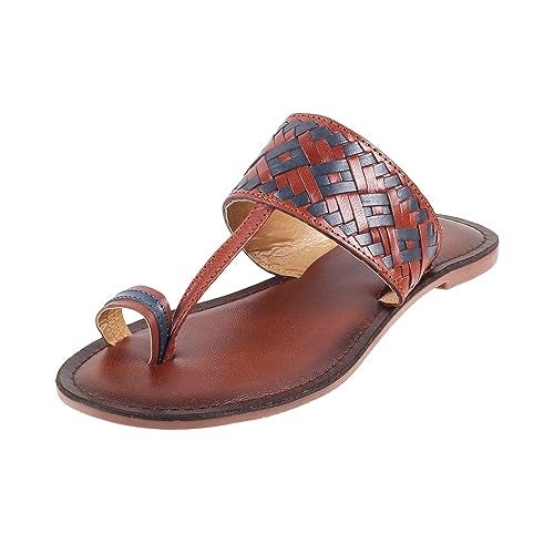 Mochi Women Maroon Kolhapuri Leather Chappal UK/5 EU/38 (32-555) - Image 1