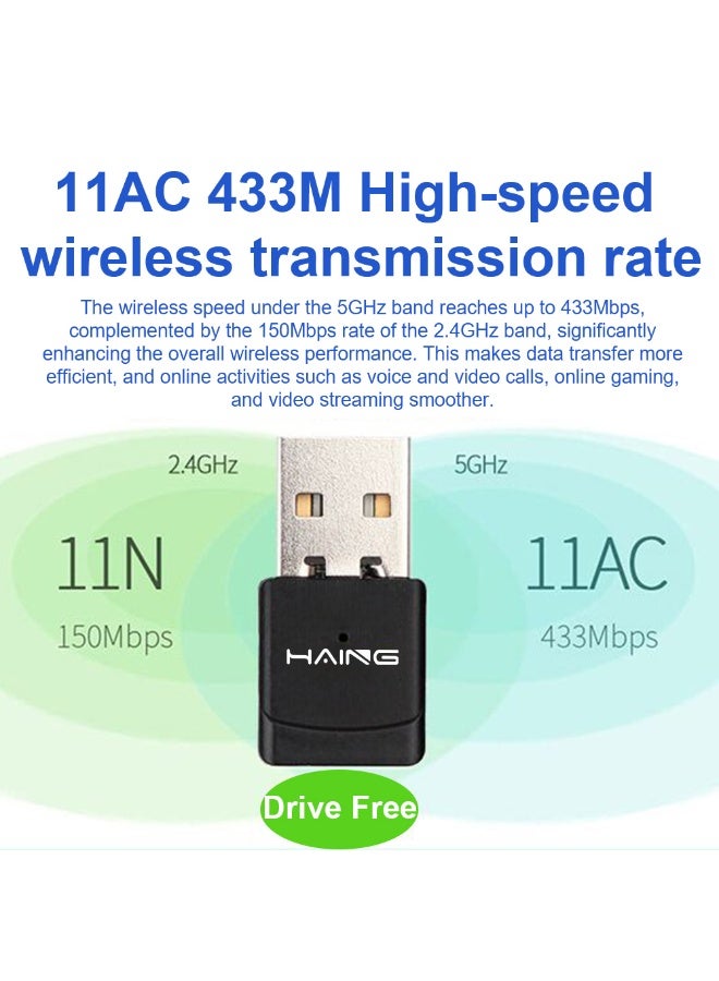 Haing USB WiFi Bluetooth Adapter, External Dual-Band 2.4/5GHz Wireless Network Receiver with Speed ​​up to 600Mbps, Mini WiFi Dongle for PC/Laptop/Desktop - Image 5