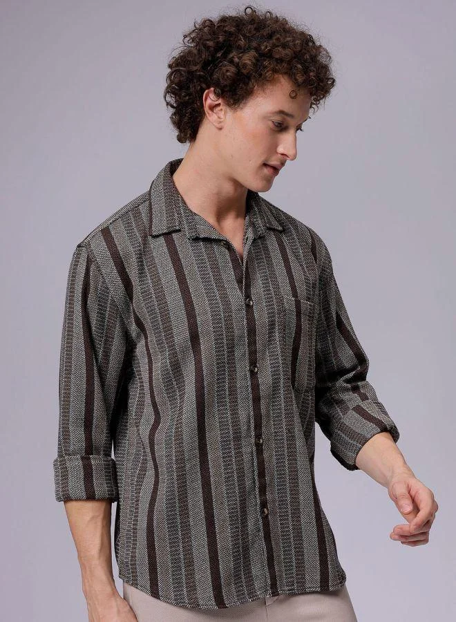 ذا انديان كراج كو Men Relaxed Fit Striped Full Sleeves Cutaway Collar Resort Wear Shirt