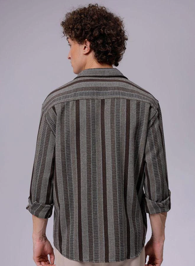 ذا انديان كراج كو Men Relaxed Fit Striped Full Sleeves Cutaway Collar Resort Wear Shirt