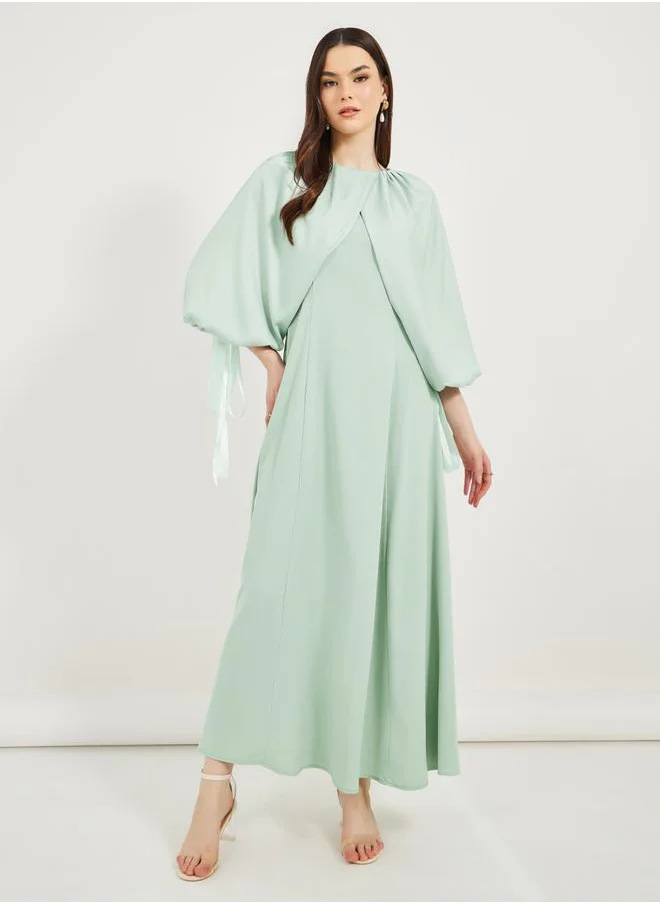 Styli Bow Tie Detail Cape Sleeve A-Line Maxi Dress