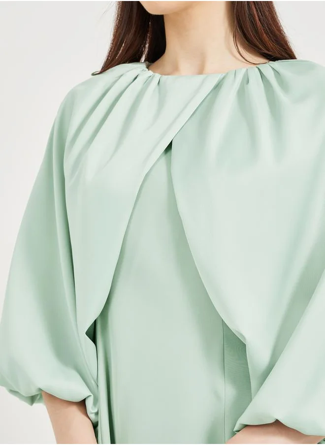 Styli Bow Tie Detail Cape Sleeve A-Line Maxi Dress