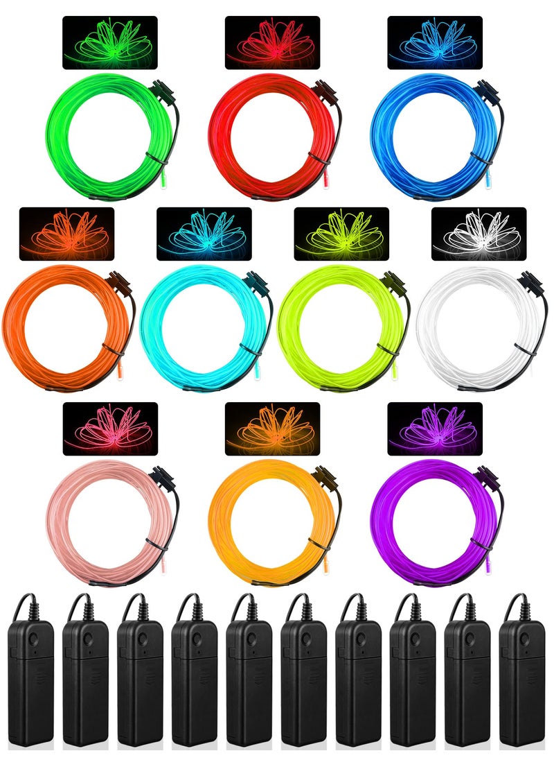 Hortsun Hortsun 10 Packs EL Wire Portable Neon Light LED Powered String Lights Glowing Strobing Electroluminescent for DIY Costume Glow in The Dark for Party Christmas Decorations984 ft 