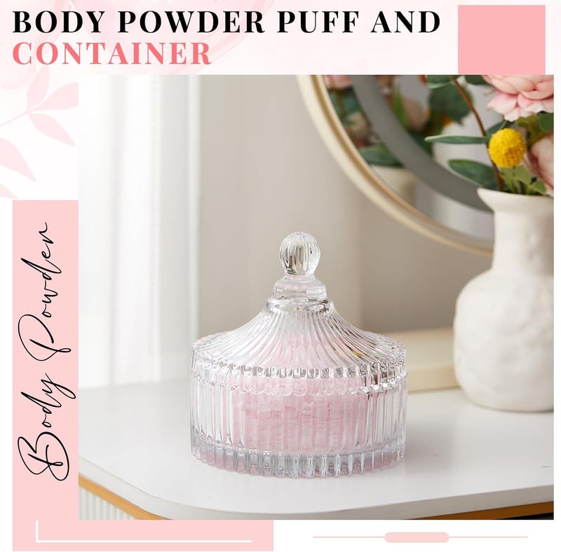 Tioncy 2 Pcs Extra Large Dusting Powder Puff and Container for Women-5.43'' Glass Crystal Dusting Powder Container with 5.91'' Body Soft Washable Reusable Velour Face(Clear) - Image 2