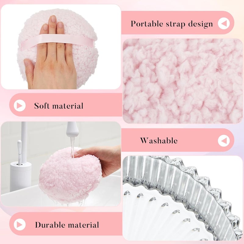 Tioncy 2 Pcs Extra Large Dusting Powder Puff and Container for Women-5.43'' Glass Crystal Dusting Powder Container with 5.91'' Body Soft Washable Reusable Velour Face(Clear) - Image 4