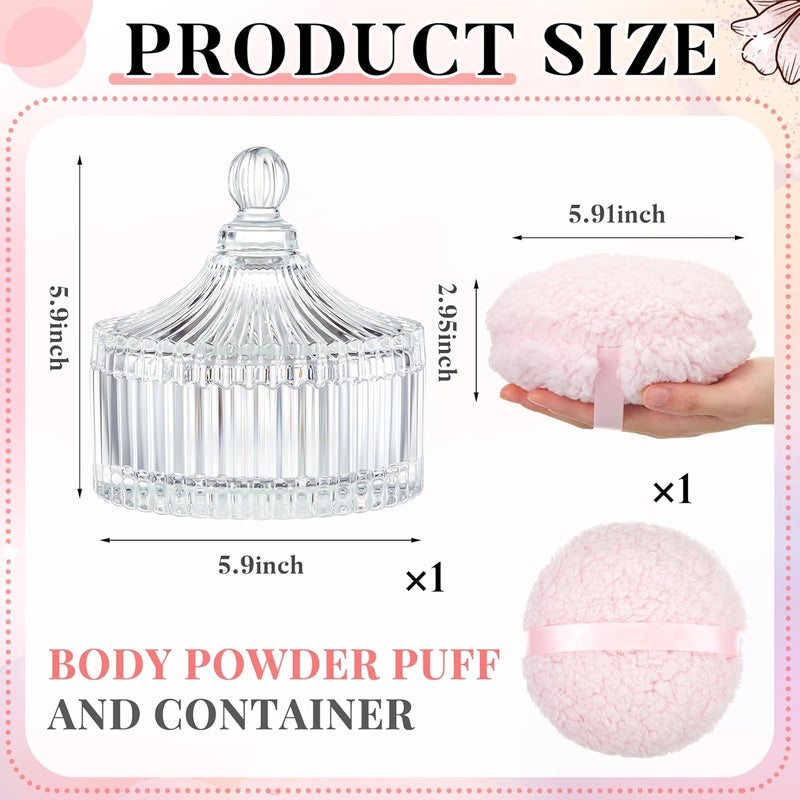Tioncy 2 Pcs Extra Large Dusting Powder Puff and Container for Women-5.43'' Glass Crystal Dusting Powder Container with 5.91'' Body Soft Washable Reusable Velour Face(Clear) - Image 3