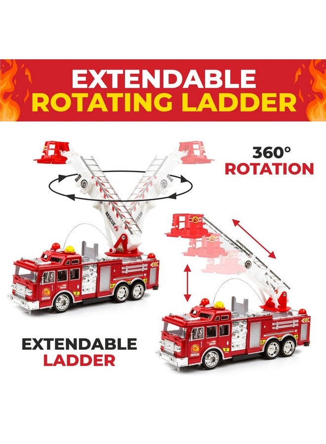 Toysery Fire Truck Toy with Flashing Lights & Siren Sounds for Kids, Extendable Rotating Ladder, Bump and Go Action, Role Play Toy for Boys & Girls, Kid Car Toy Trucks, Ages 3-7+ - Image 3