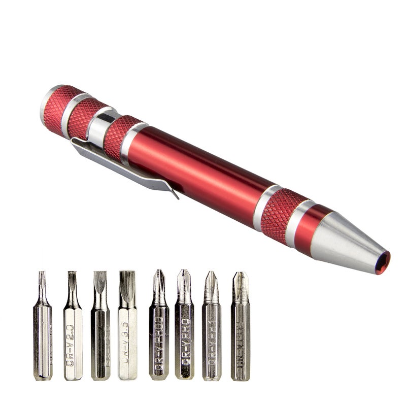 SWATOM 8 in 1 Mini Screwdriver Set Small Screwdrivers Pen Magnetic Repair Tools EDC Compact Precision Gadgets for Computer Eyeglasses Daily Home Improvement Use Red