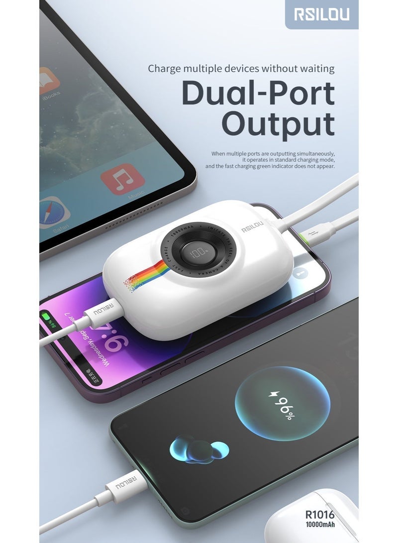 RSILOU R1016 - Mini Power Bank 10000mAh | 20W PD Fast Charging Portable Charger with Built-in Multi-Function Cable | Compact External Battery Pack for iPhone, Samsung & Type-C Devices – White - Image 5