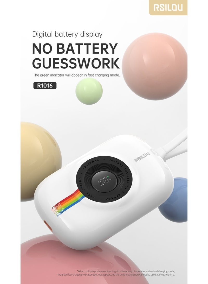 RSILOU R1016 - Mini Power Bank 10000mAh | 20W PD Fast Charging Portable Charger with Built-in Multi-Function Cable | Compact External Battery Pack for iPhone, Samsung & Type-C Devices – White - Image 4