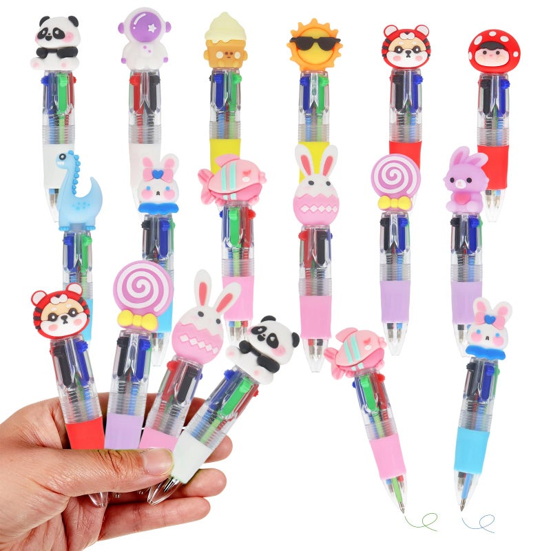 Zhirlyn Party Favor for Kids Mini Multicolor Pens in One 4-in-1 Cute Pens Bulk for Kids Fun Kawaii Cool Ballpoint Pen for Birthdays Gifts and Goodie Bag Stuffers Teacher Supplies (Cute, 12) - Image 1