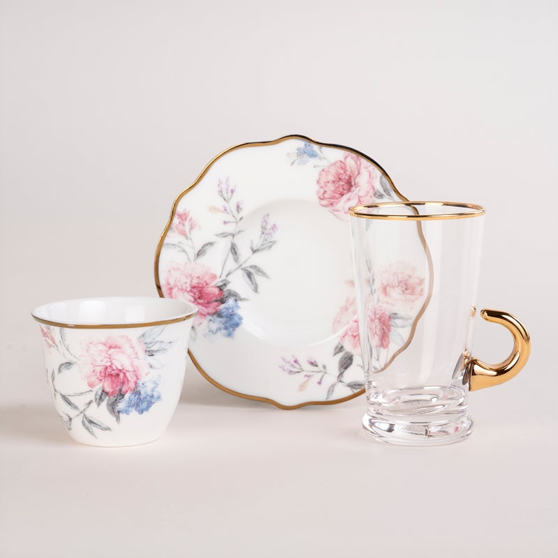 Dallaty white porcelain and glass Tea and coffee cups set 18 pcs - Image 2