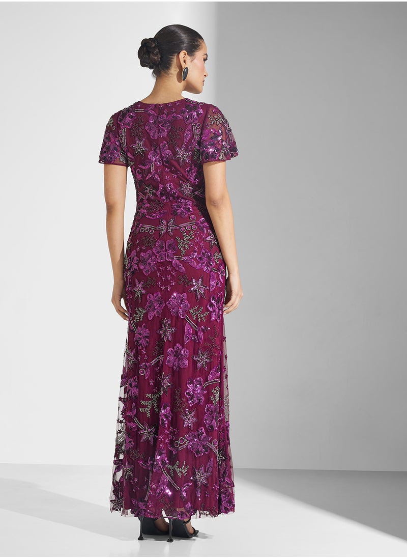 Frock and Frill - Crew Neck Sequin Maxi Dress - Image 1