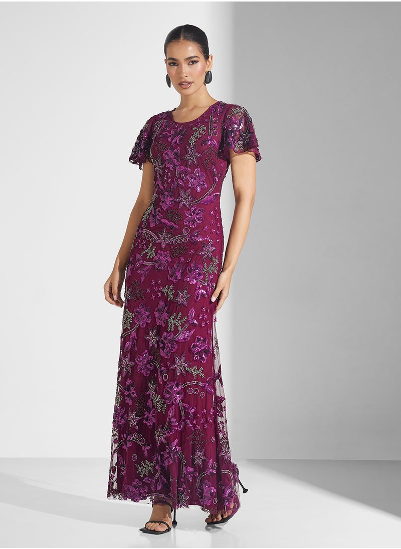 Frock and Frill - Crew Neck Sequin Maxi Dress - Image 1