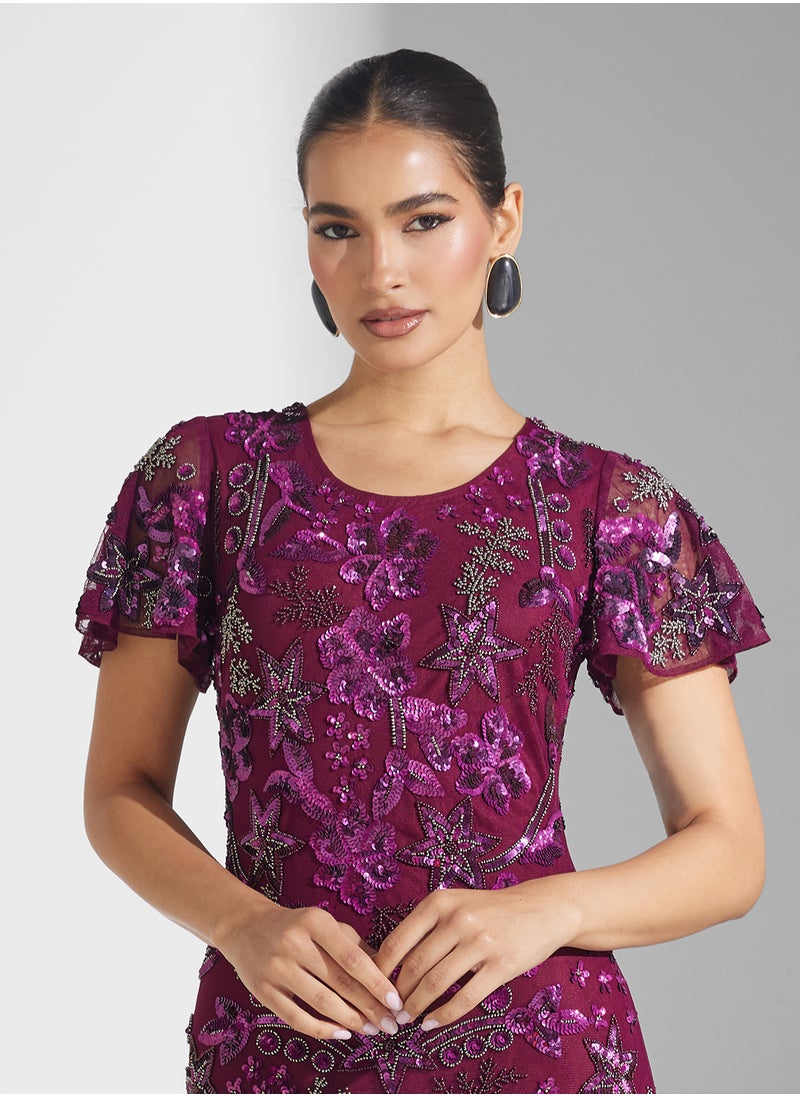 Frock and Frill - Crew Neck Sequin Maxi Dress - Image 1