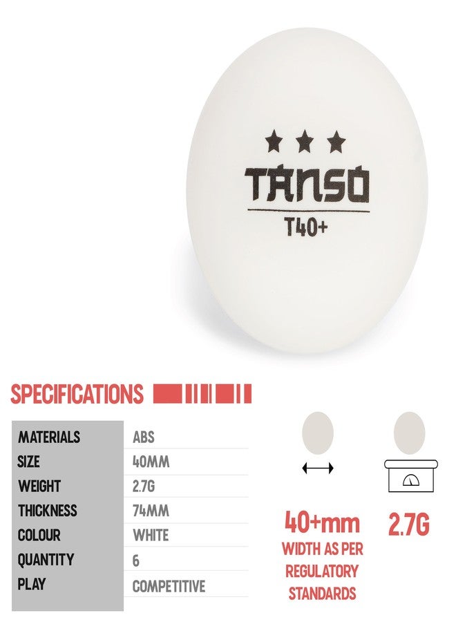 Tanso T40 3 Star Table Tennis Balls High Performance TT Balls (40+ mm TT Balls for Professional, 3 Star ABS Plastic Table Tennis Ball White 6 Pcs, Extremely Durable 3Star Ping Pong Ball) - Image 2