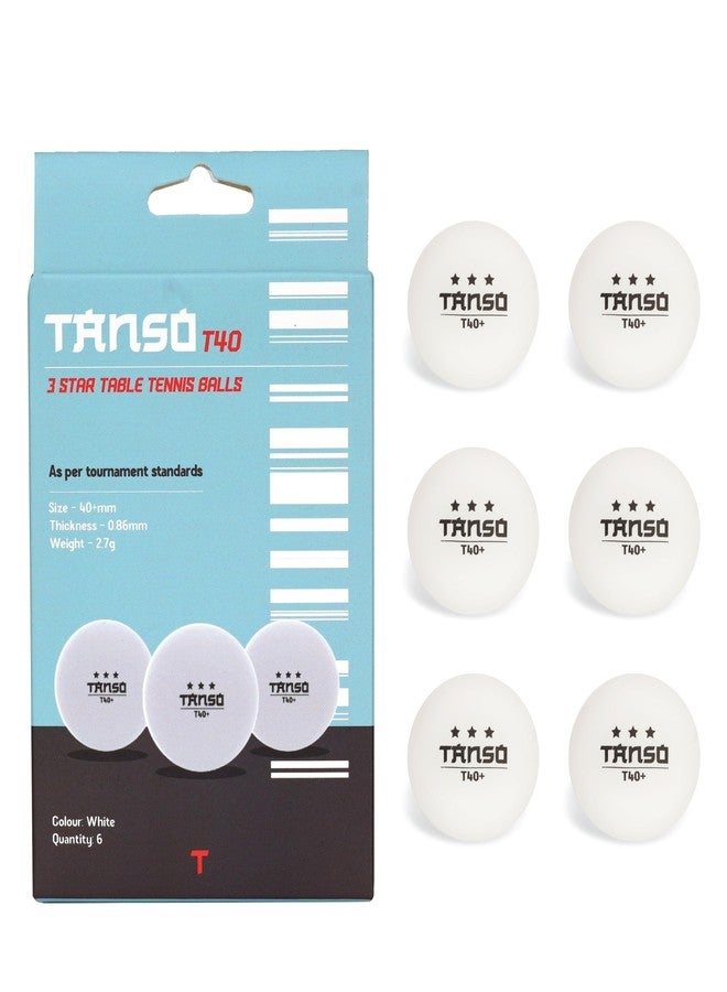Tanso T40 3 Star Table Tennis Balls High Performance TT Balls (40+ mm TT Balls for Professional, 3 Star ABS Plastic Table Tennis Ball White 6 Pcs, Extremely Durable 3Star Ping Pong Ball) - Image 1