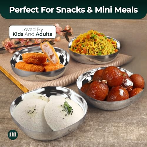 MARU Steel Small Square Snacks/Serving Plates Set of 4 (14 cm Each), Multi-Utility Quarter/Diet Plates for Small Meals with Mirror Finish Design, Perfect for Breakfast, Nashta, Dessert & Daily Use - Image 3