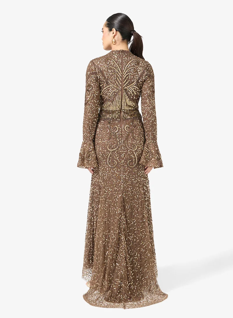 ماري فستان ماكسي بأكمام واسعة مطرز بالترتر