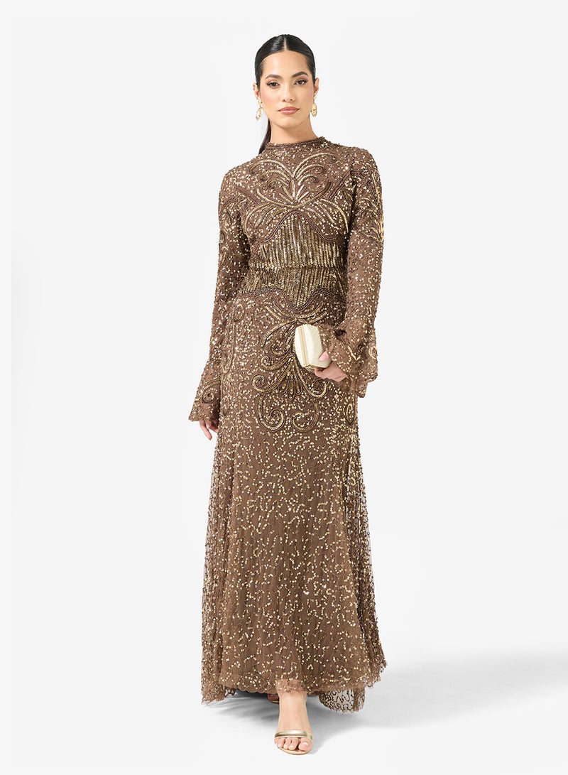 MARYISA Embellished Sequin Modest Flared Sleeve Maxi Dress - Image 4