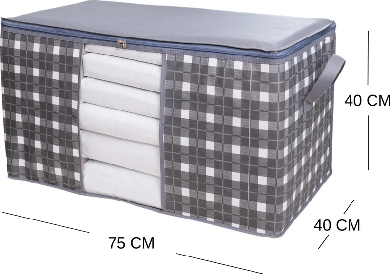 Nacarev 2 Pieces Large Size Window Square Patterned Plaid Gray Pillow Quilt Organizer Bag Set 75X40X40 cm