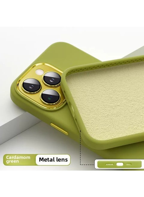 Official Liquid Silicone IPhone16PRoMAX Phone Case For Apple 14 Metal Lens Film Protective Cover 13-Color:Cardamom Green [with Packaging]]-Applicable Model:iPhone15PRO