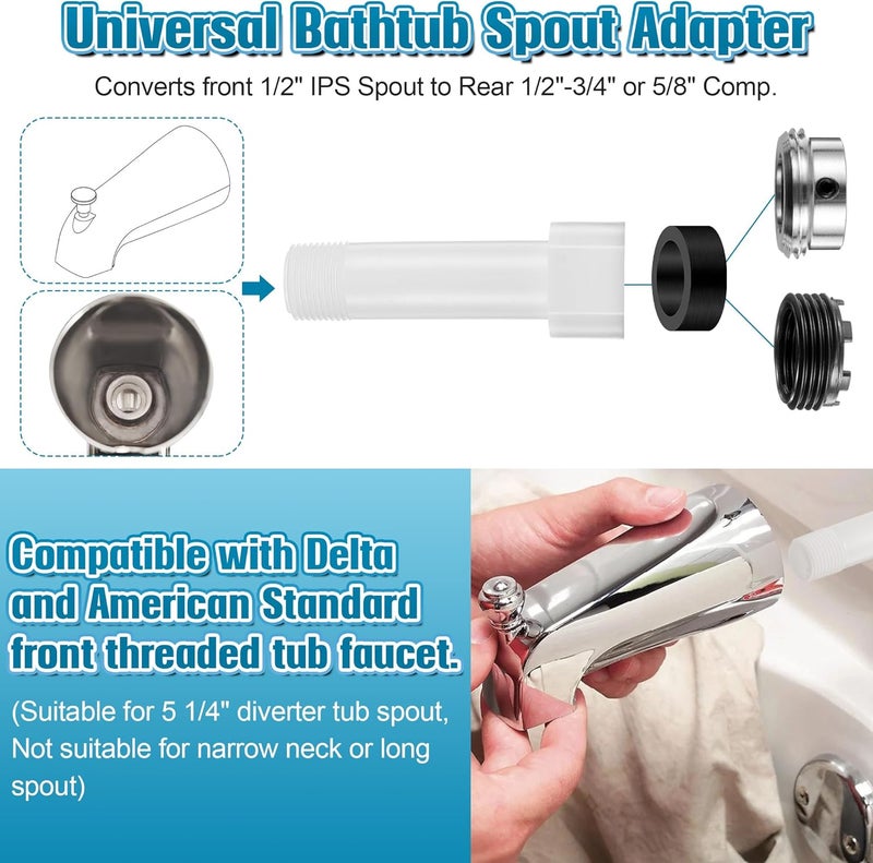 Dreyoo Four in One Tub Spout Adapter, Threaded Bathtub Faucet Adapter Slip Fit for Copper (Compatible with 1/2'' Copper Pipe, 1/2'' and 3/4'' Pipe Thread), Bathtub Spout Adapter Kit with Assembly Tool - Image 5
