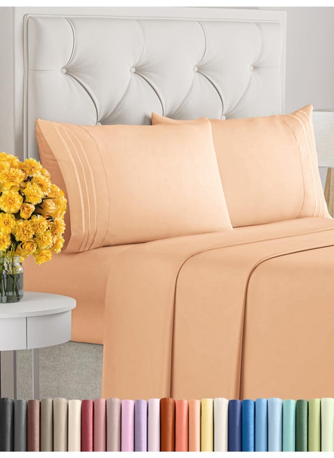 Full Size 4 Piece Sheet Set - Extra Soft  Breathable And Cooling Sheets - Hotel Luxury Durable Bed Sheets for Women & Men - Deep Pockets  Easy-Fit & Wrinkle-Free Sheets - Peach Oeko-Tex Bed Sheet Set