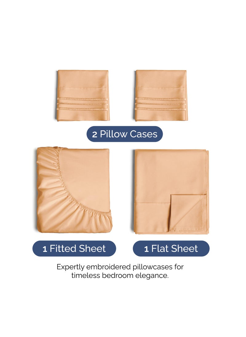 Full Size 4 Piece Sheet Set - Extra Soft  Breathable And Cooling Sheets - Hotel Luxury Durable Bed Sheets for Women & Men - Deep Pockets  Easy-Fit & Wrinkle-Free Sheets - Peach Oeko-Tex Bed Sheet Set
