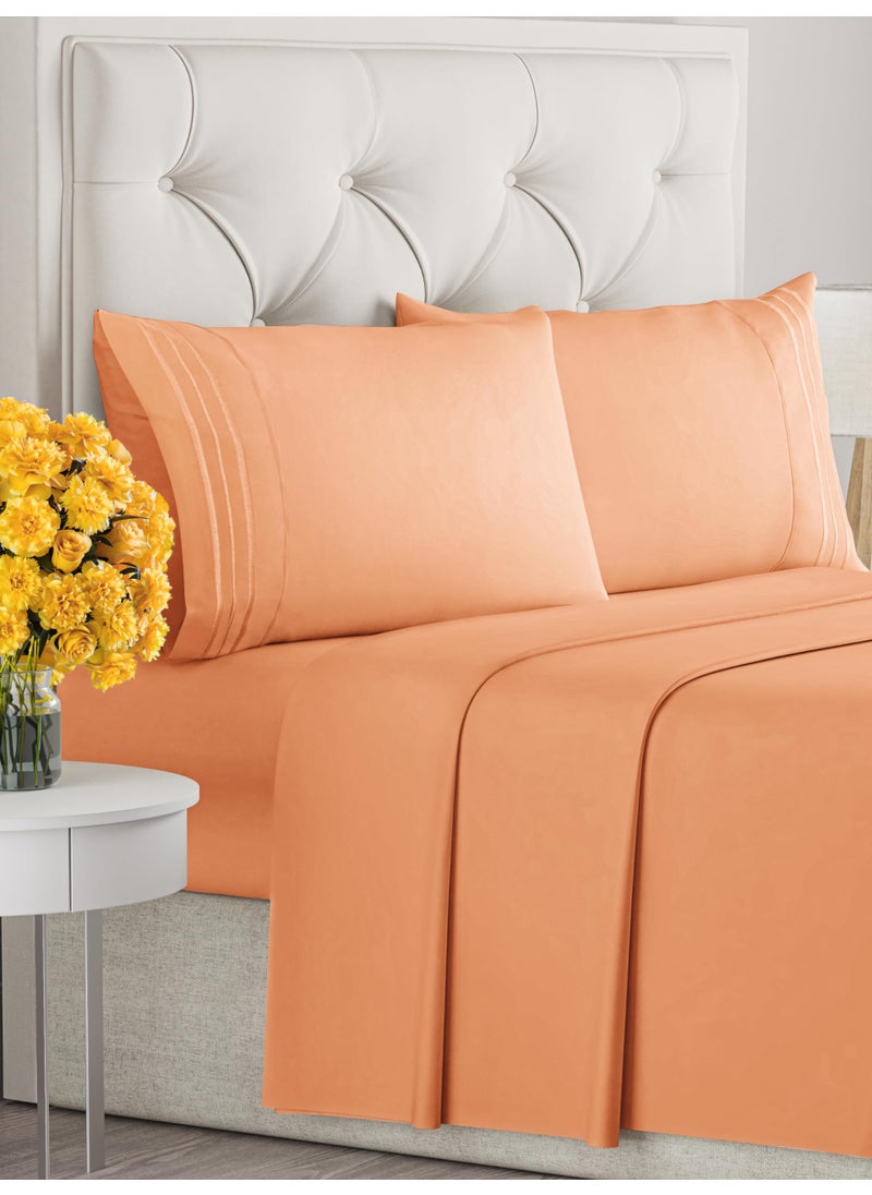 Full Size 4 Piece Sheet Set - Extra Soft  Breathable And Cooling Sheets - Hotel Luxury Durable Bed Sheets for Women & Men - Deep Pockets  Easy-Fit & Wrinkle-Free Sheets - Peach Oeko-Tex Bed Sheet Set
