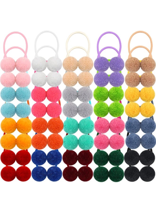 Qearl 40 Pieces Pom Pom Hair Ties, 80Pcs Small Pom Ball Elastic Hair Fluffy Ponytail Holders Hair Rubber Band Hair Accessories for Baby Girls Toddlers Infants In Pairs - Image 1